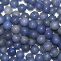 Perles rondes lisses en jade bleu teint, 10 mm, 40 cm (16 pouces).