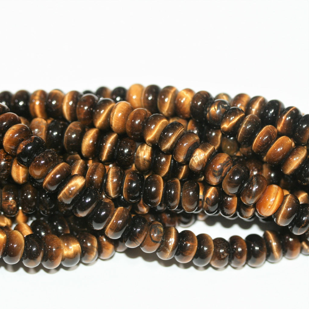 Perles rondelles lisses œil de tigre St 15" 8x4mm.- Brin 38cm.
