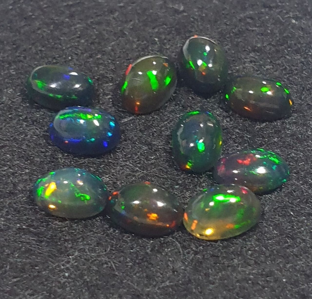 Ethiopian Black Opal Lot Oval Cabochon 6x4mm. (10pcs)  -Gemstone Parcels-Loose Stones Wholesale Price