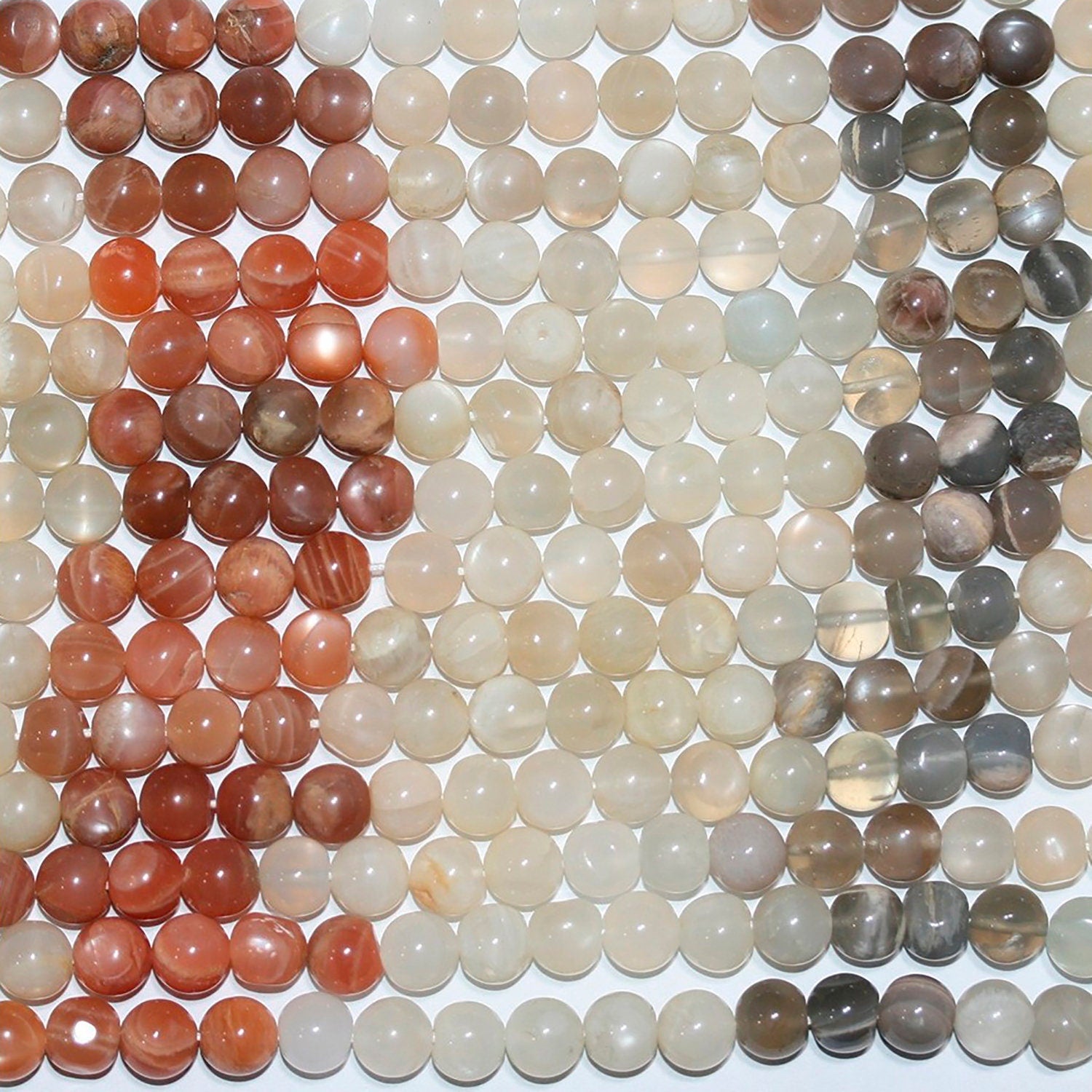 Perles rondes lisses en pierre de lune multicolore de 14 pouces (7 mm) - Fil de 37 cm