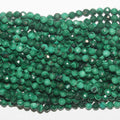 Perles rondes à facettes en malachite de 39 cm (15 pouces), 3 mm de diamètre. Longueur du fil : 39 cm.