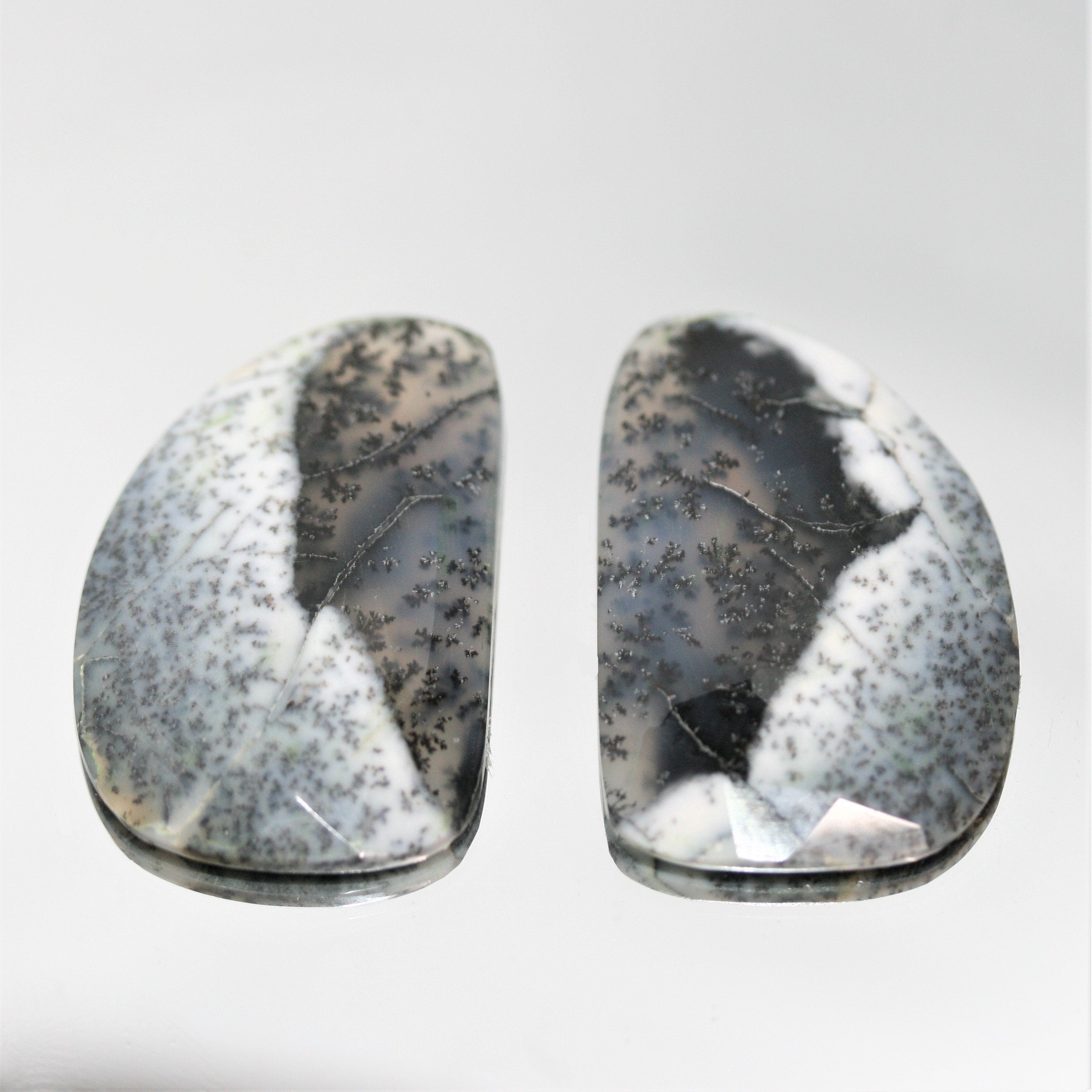 Dendritic Agate Faceted Oval Cabochon 34x22mm. (45ct.) - 1 Pair