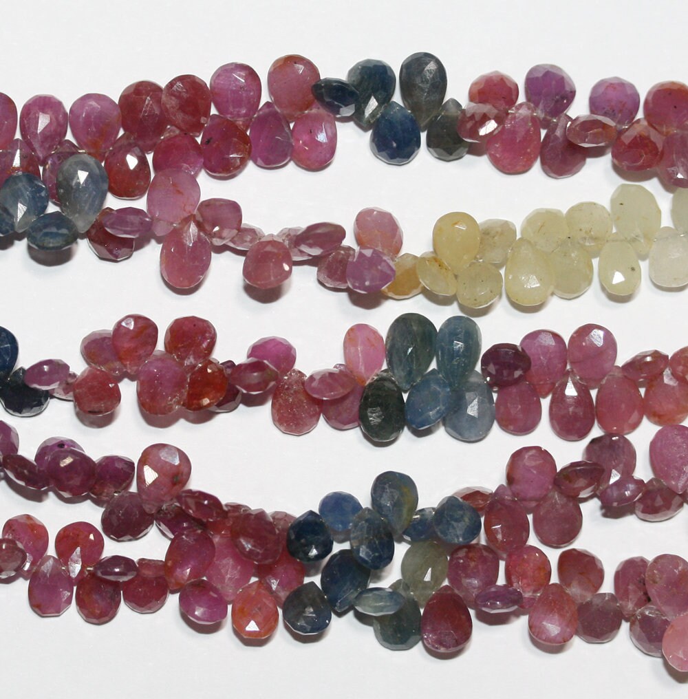 Perles en forme de goutte à facettes en saphir multicolore de 8 pouces, 8 x 5 mm.