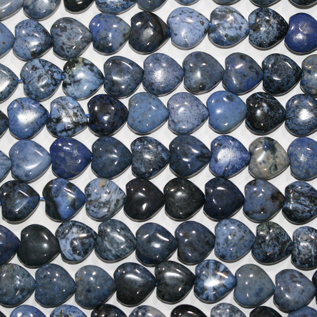 15" Perles de cœur lisses en St. Dumortiérite 12 mm.- Brin 39 cm.