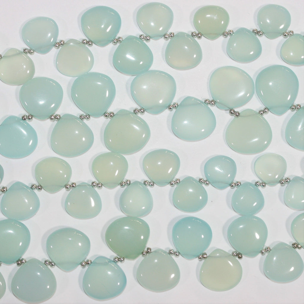 Cuentas lisas de calcedonia azul verdosa de 8" de largo, 15-17 mm, tira de 20 cm.
