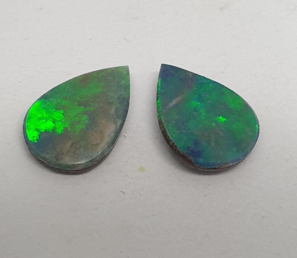 Natural Australian Opal Irregular Flat Pear  Cabochon Doublet Pair 10.1x7.2mm. Aprox.- 2 Pieces