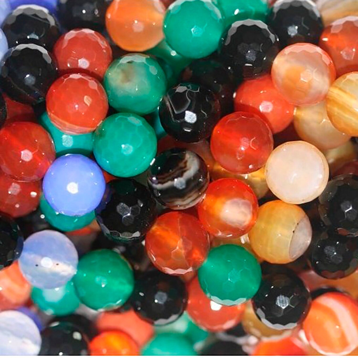 Cuentas redondas facetadas de ágata multicolor de 16" (10 mm) - Hilo de 40 cm