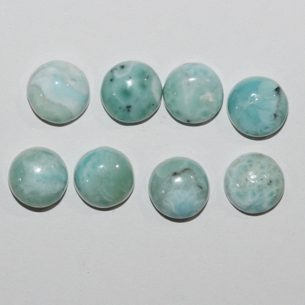 Lote de 8 cabujones redondos lisos de Larimar de 9 mm. (8 uds.).