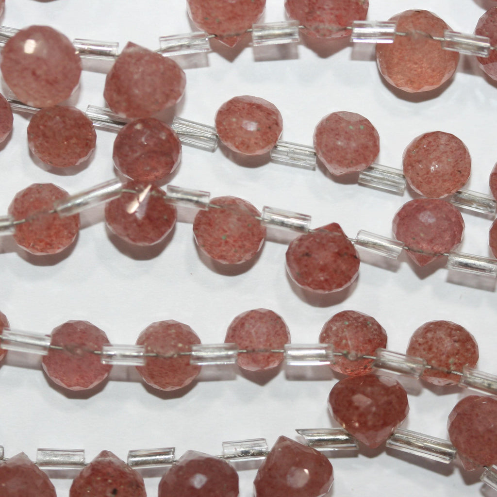 Perles en quartz fraise facettées, 8 pouces (6-8 mm), longueur 20 cm. Réf. 13406