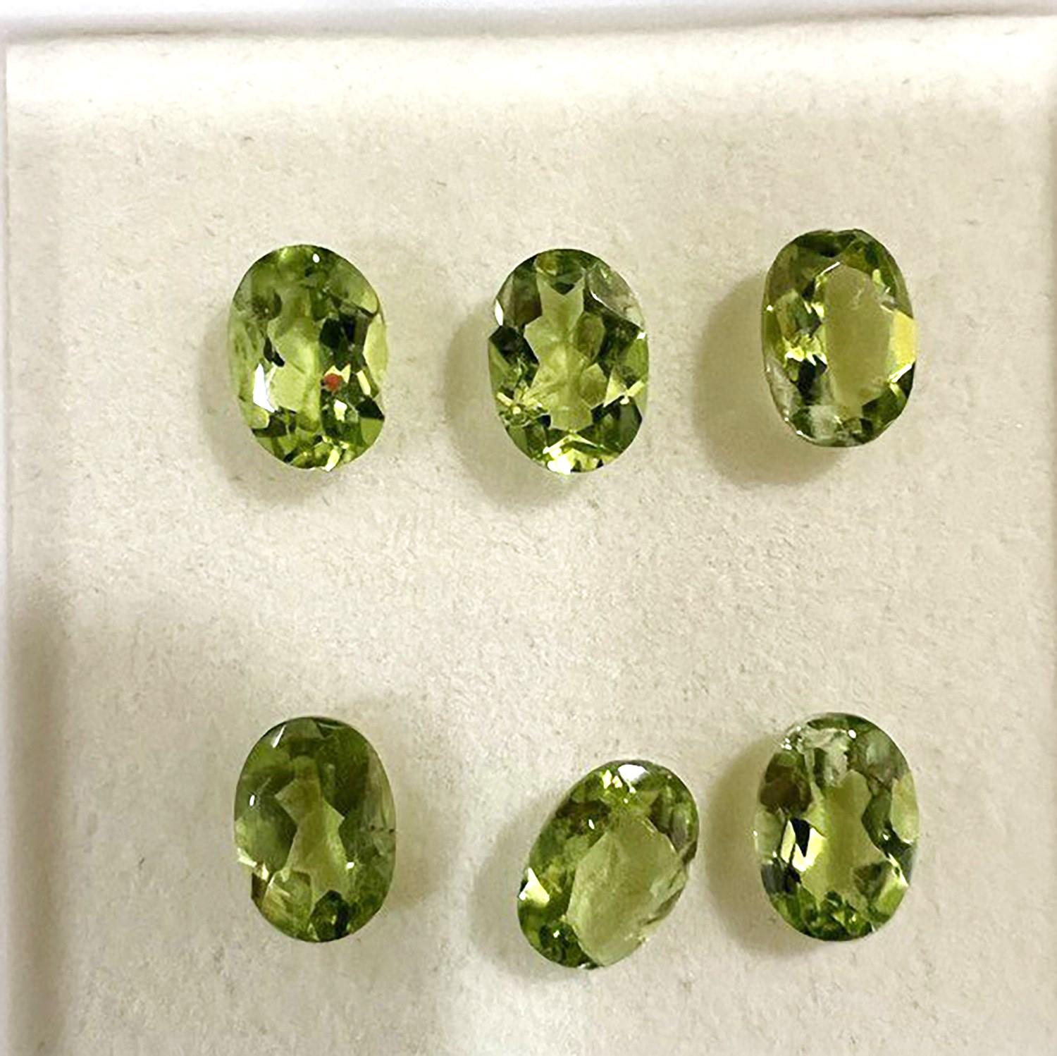 Lote de 6 Peridotos Ovalados Facetados de 7x5mm.-(6Pcs).-Artículo 231LO
