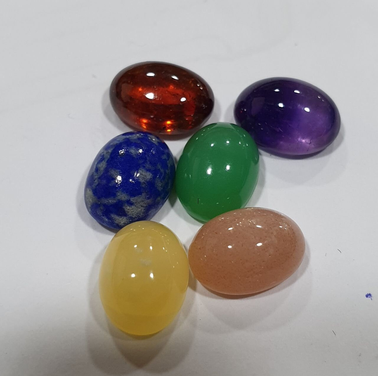Lote de 6 cabujones ovalados de amatista, crisoprasa, lapislázuli, granate, piedra lunar y ópalo (10 x 7 mm) - Gemas sueltas - Precio al por mayor