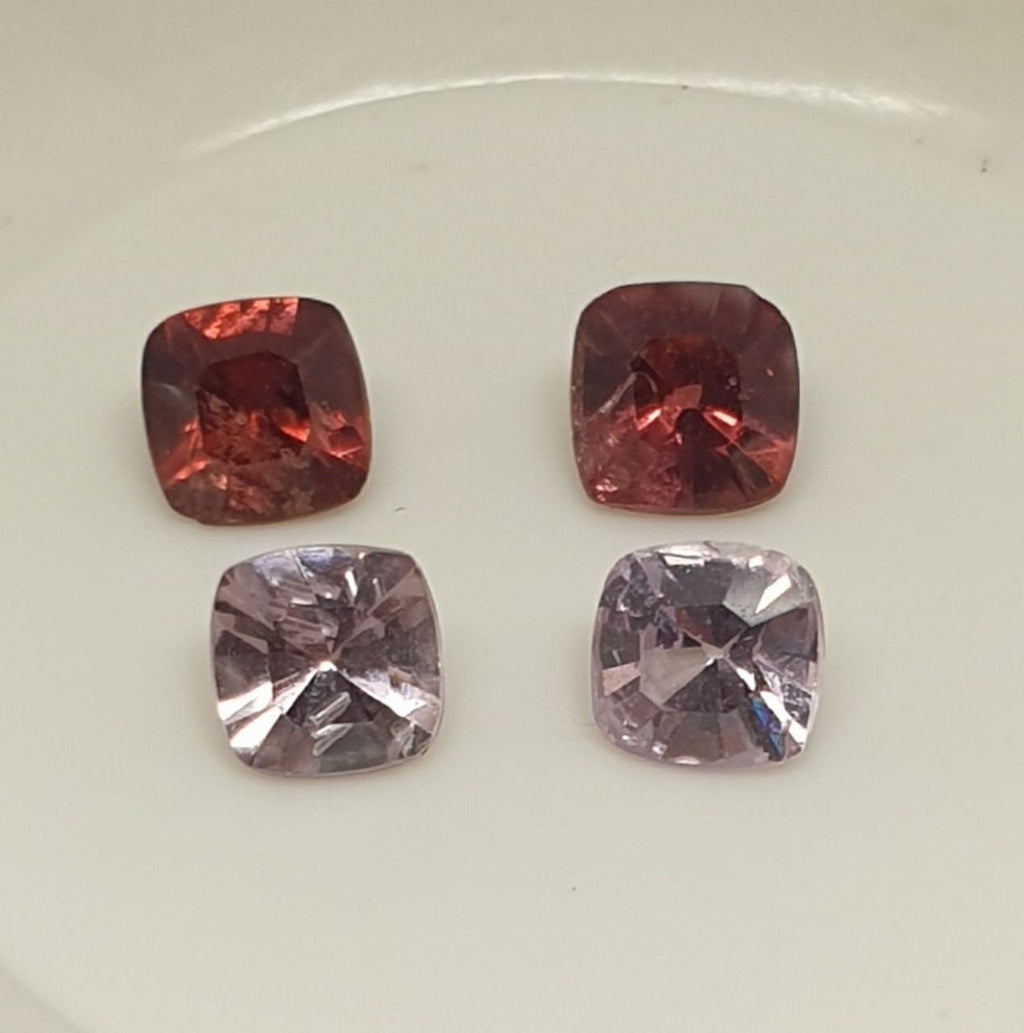Lote de 4 espinelas multicolores facetadas cuadradas de 4,5-4 mm (1/2 pulgada) - Paquetes de piedras preciosas - Piedras sueltas al por mayor - Gemas naturales