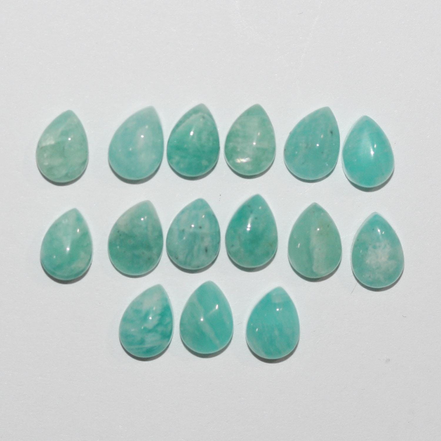 Lote de 15 cabujones de amazonita lisos en forma de gota de 7 x 5 mm. (15 uds.).