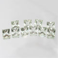 Lot de 10 pierres carrées à facettes de prasiolite de 7 mm.
