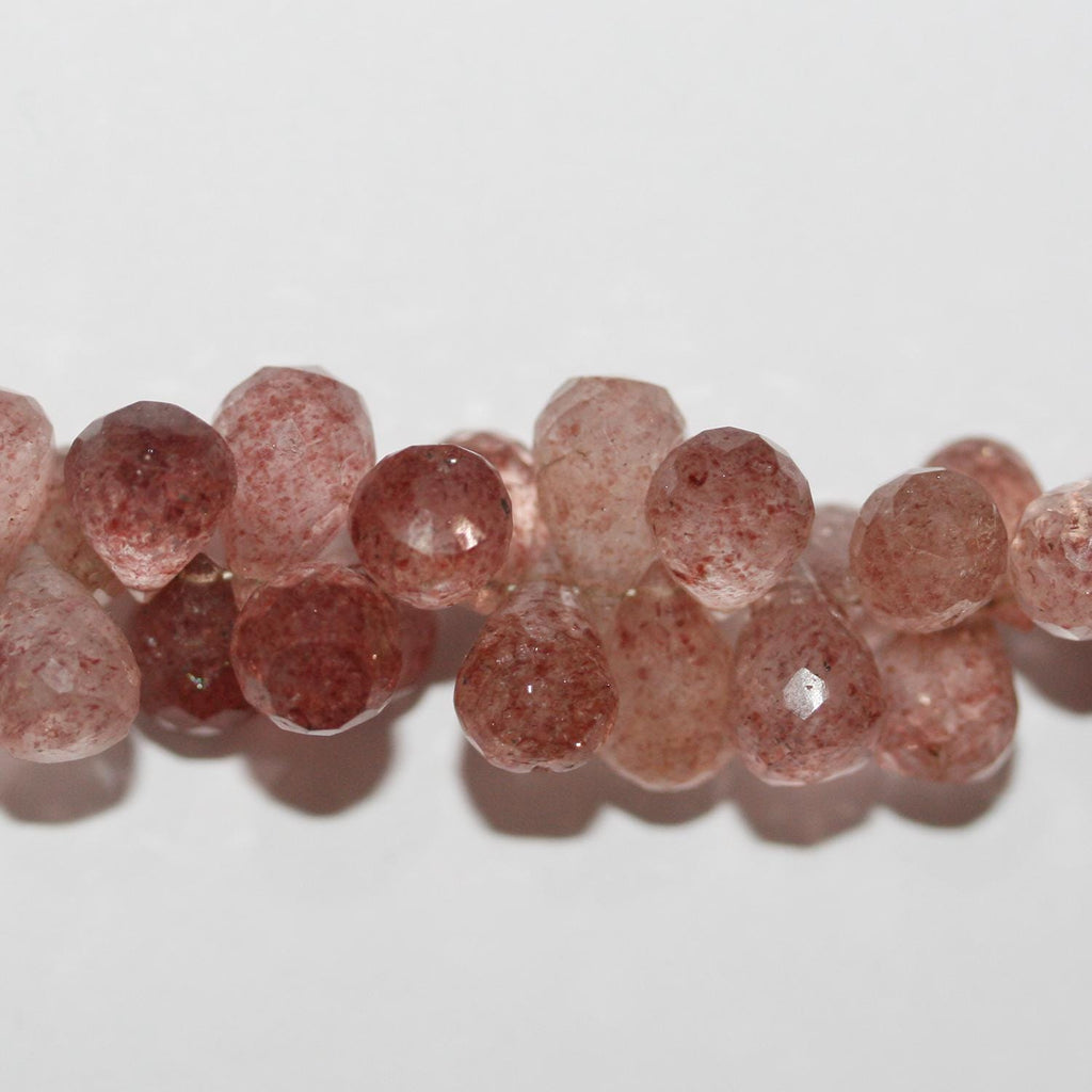 Cuentas de cuarzo fresa facetadas de 8" (9 x 6 mm) - Hilo de 20 cm