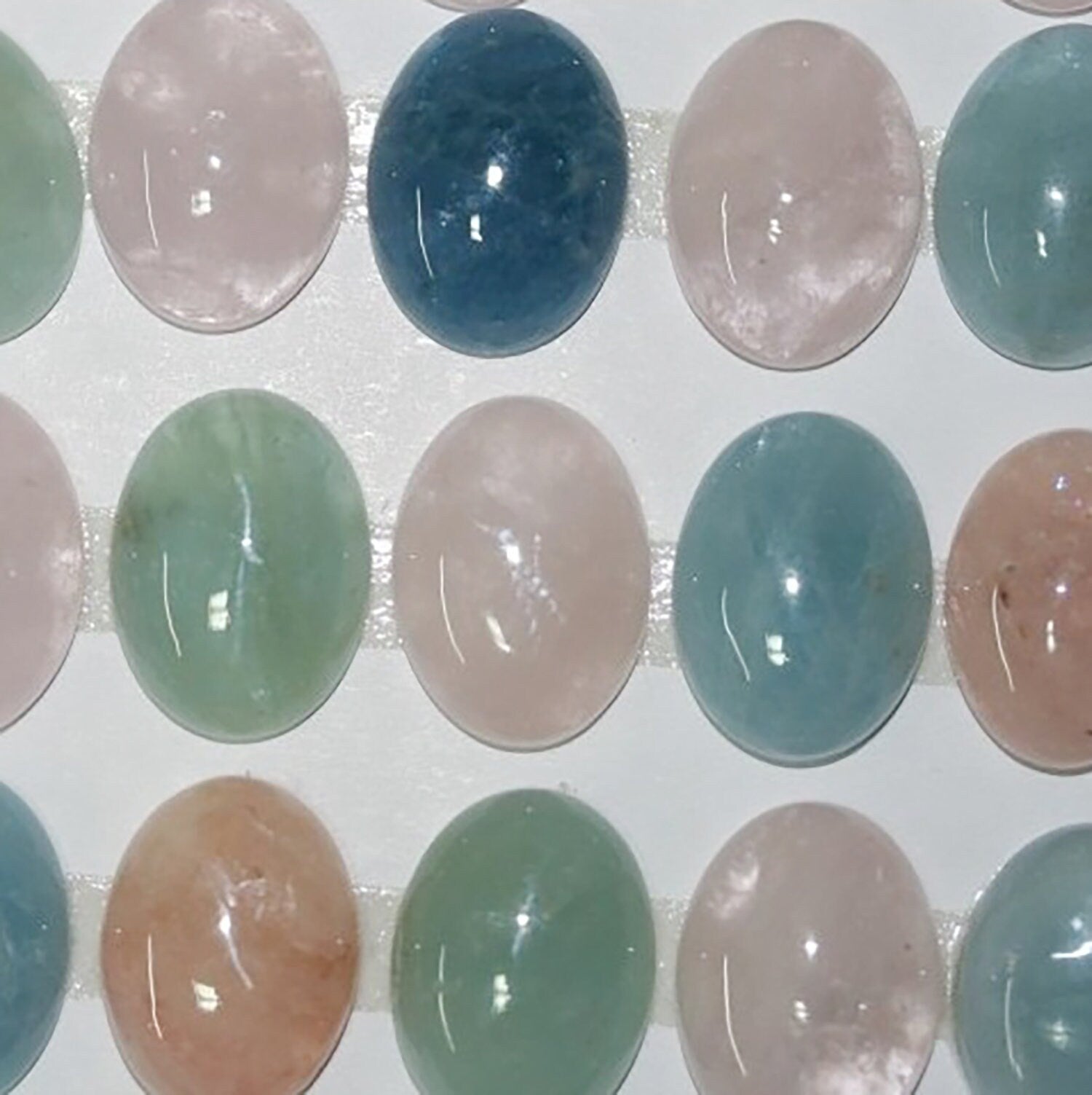 Natural  Multi Beryl   6 Cabochons 10x14mm Natural Beryl Blue and Pink Beryl- Pack of 6 pcs- Matching Pair