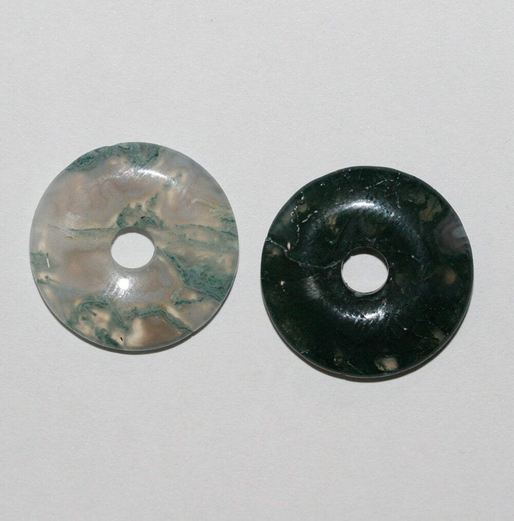 Pendentif donut lisse en agate mousse naturelle 20 mm