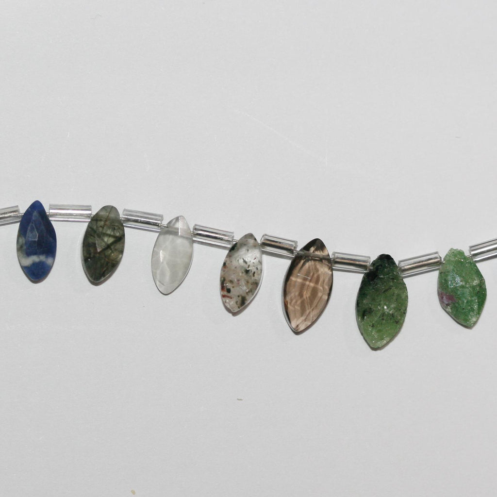 Perles marquise à facettes en pierre multiple de 8 pouces, 12 x 6 mm environ - Longueur du fil : 20 cm.