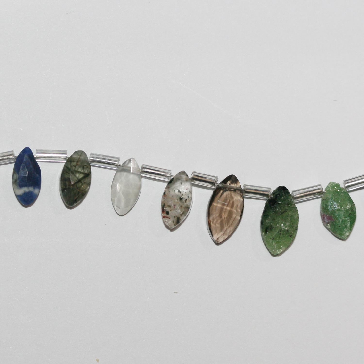 Perles marquise à facettes en pierre multiple de 8 pouces, 12 x 6 mm environ - Longueur du fil : 20 cm.