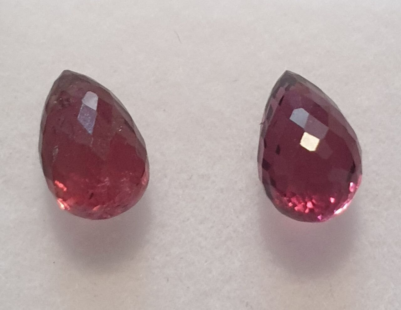 1 Pair Natural Rhodolite Garnet Faceted Briolette Drop 7x5mm Undrilled -Red Garnet - Untreated Gems