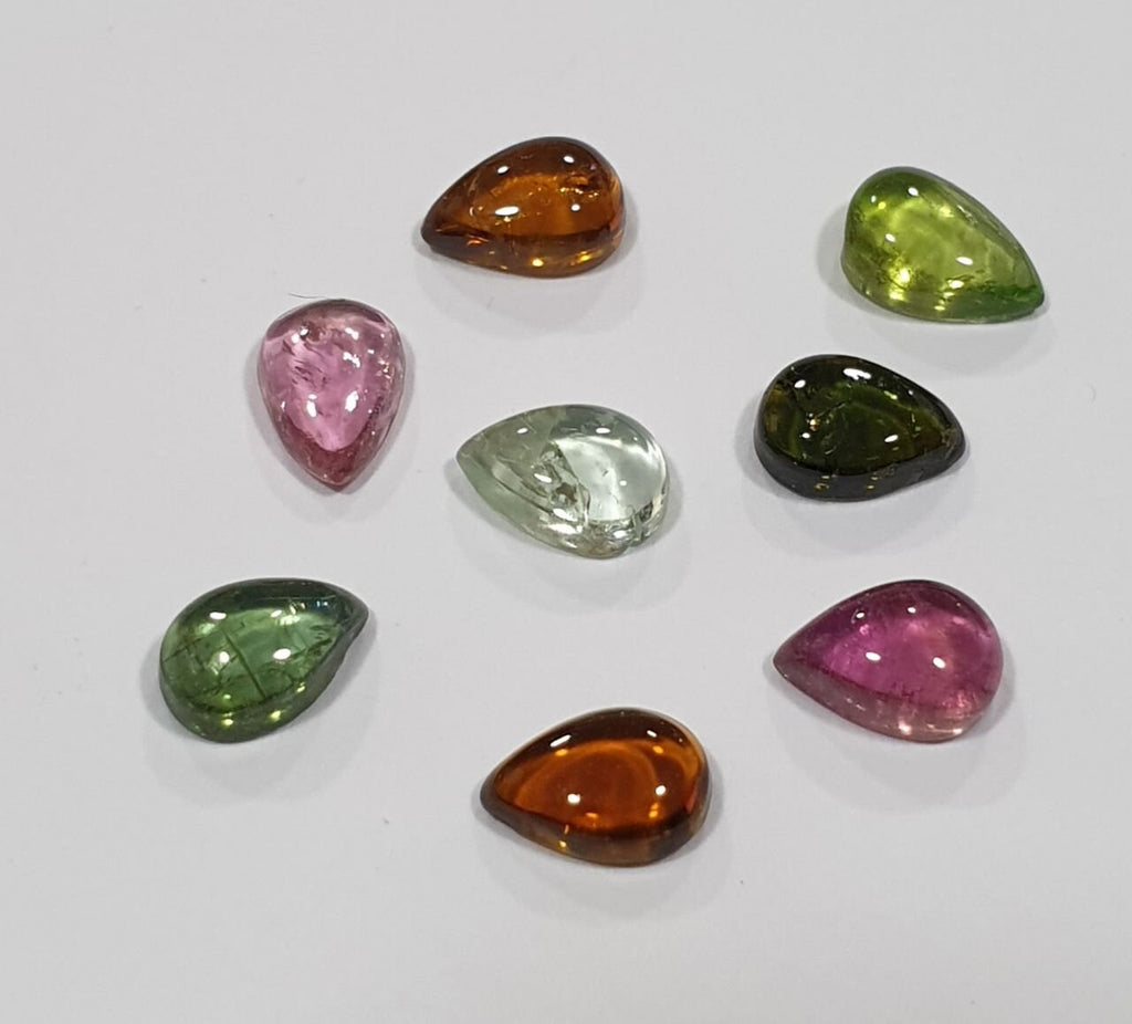 Tourmaline Lot Drop Cabochons 6x4mm.-(8pcs)  -Gemstone Parcels-Loose Stones Wholesale Price-Natural Gems