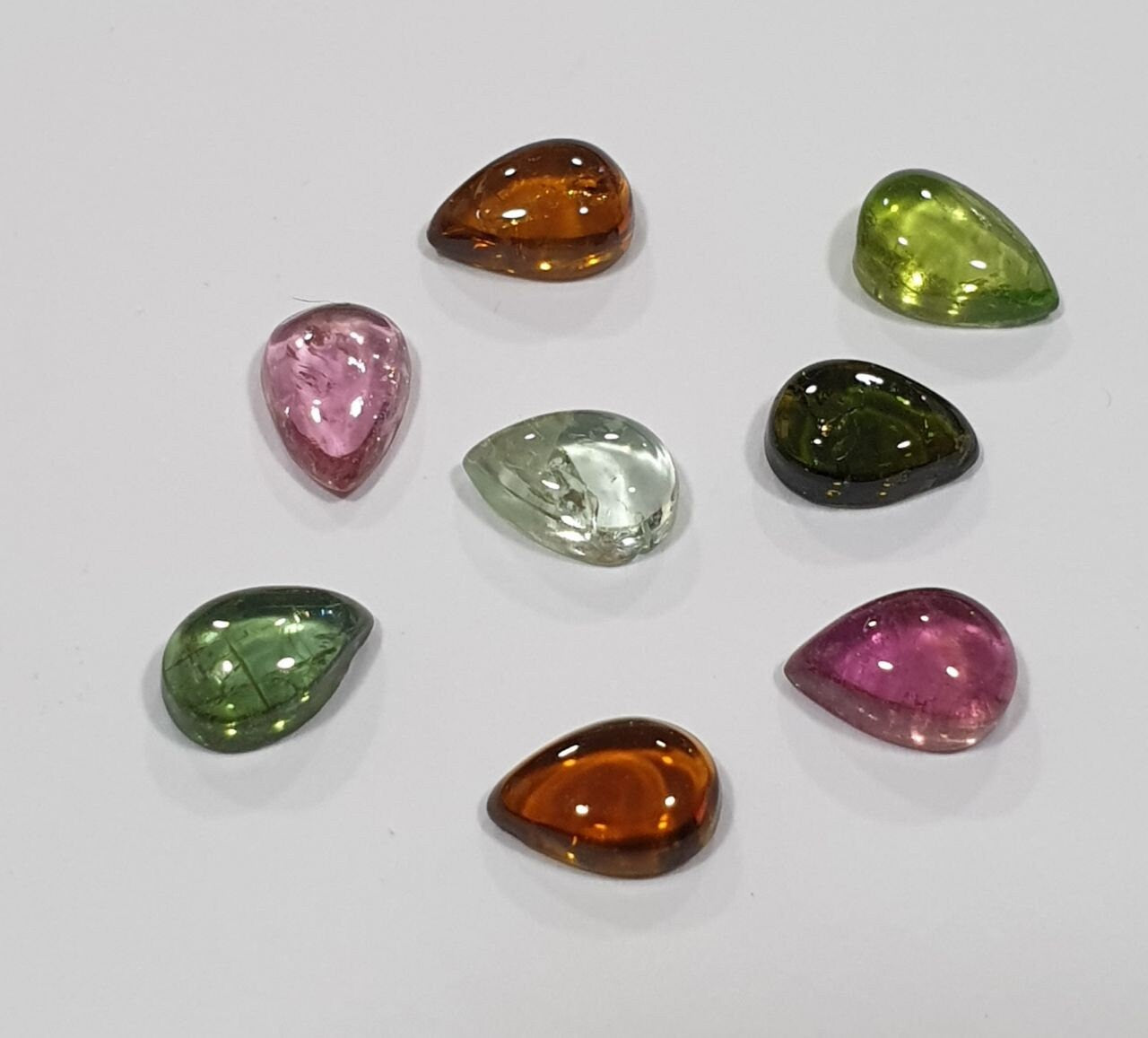 Tourmaline Lot Drop Cabochons 6x4mm.-(8pcs)  -Gemstone Parcels-Loose Stones Wholesale Price-Natural Gems