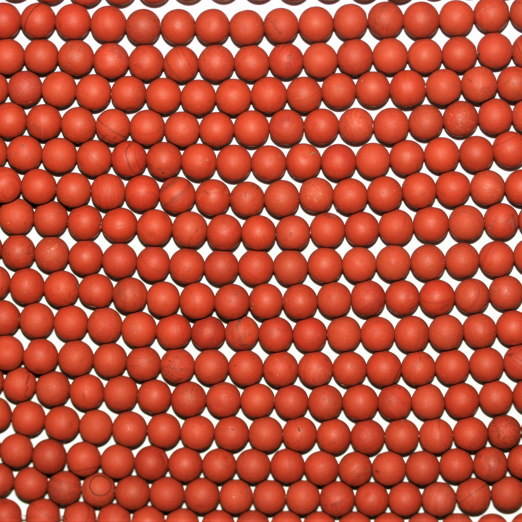 Perles rondes lisses en jaspe rouge, finition mate, 6 mm - Fil de 38 cm.