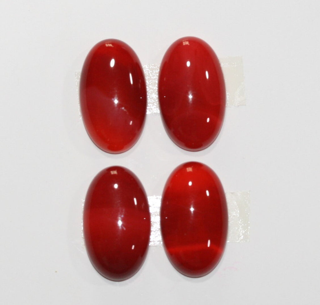 Lote de 4 cabujones ovalados lisos de ágata roja de 20 x 12 mm.