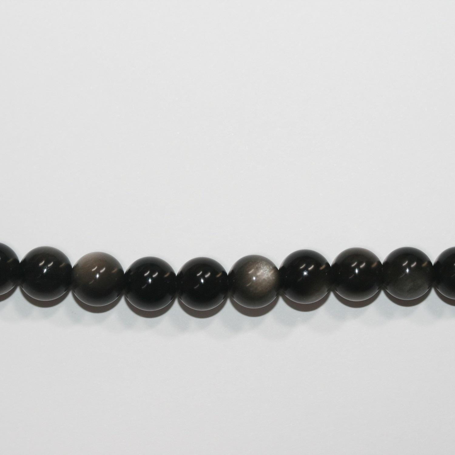 Perles rondes lisses en obsidienne argentée, 8 mm, 14 pouces (38 cm) - Fil de 38 cm