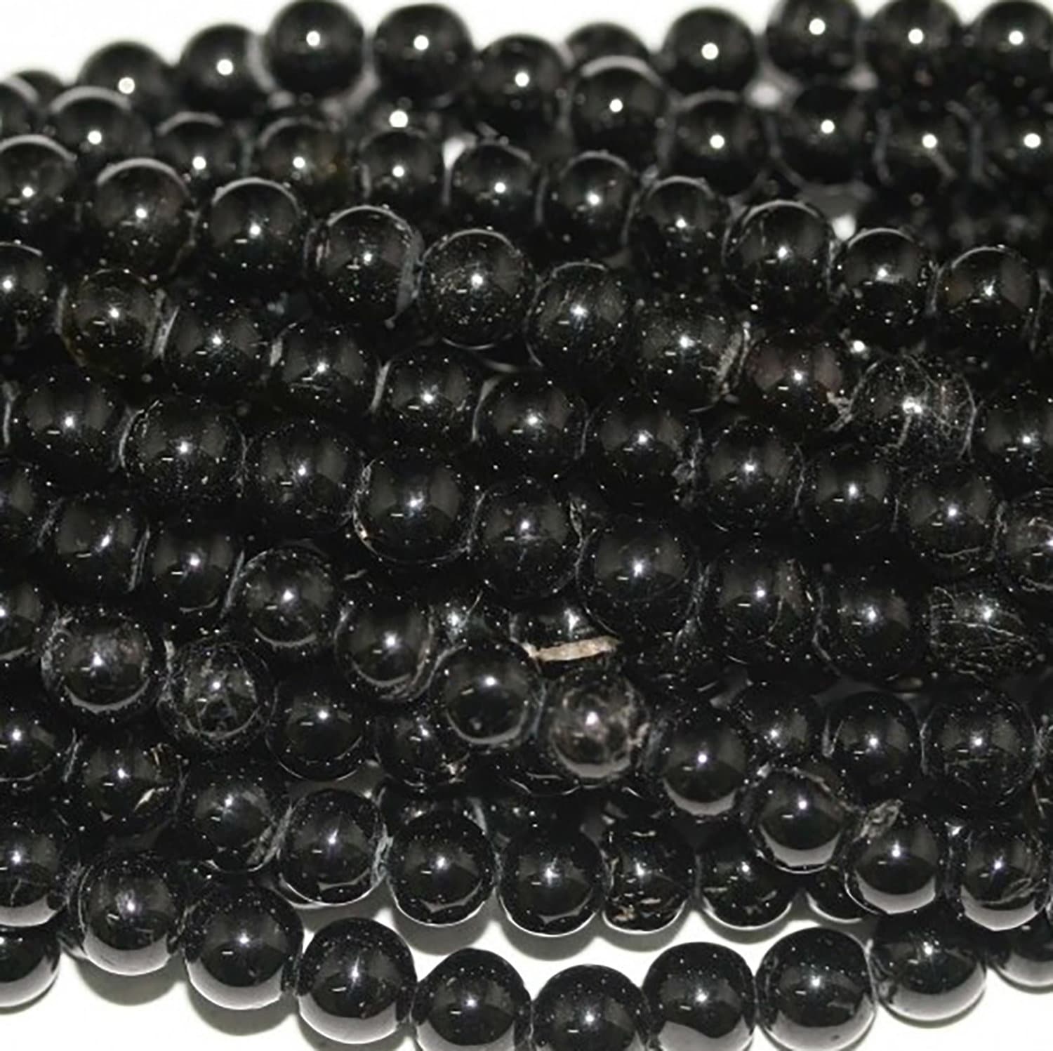 Perles rondes lisses en tourmaline noire St, 6 mm, 15 pouces (38 cm) - Fil de 39 cm