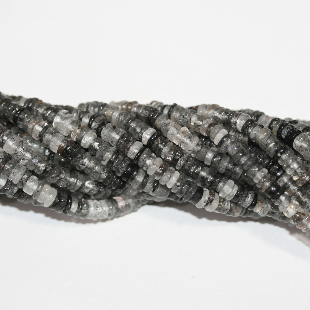 16" Cuentas de disco lisas de cuarzo turmalinado 5x2 mm - Hilo 40cm.