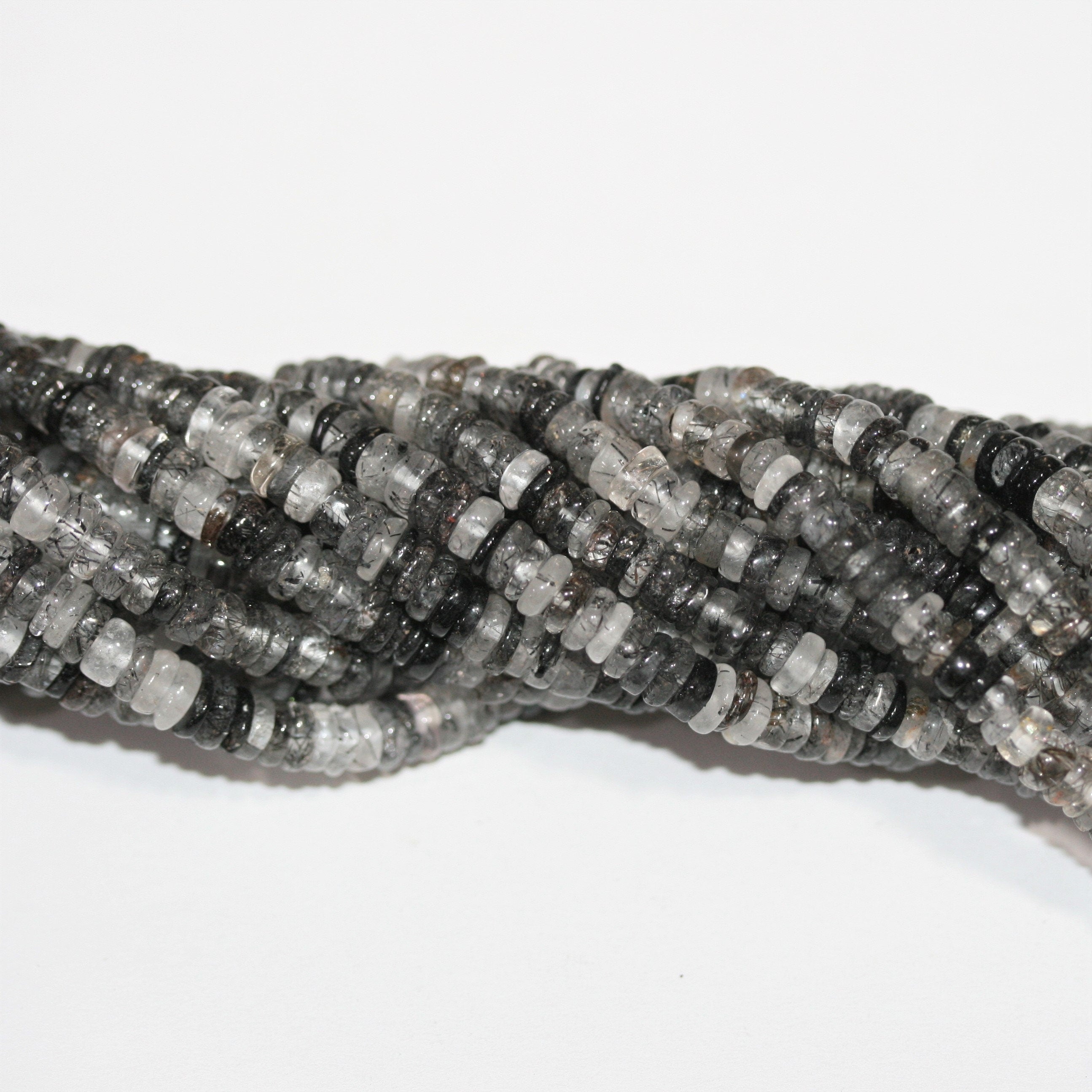 16" Cuentas de disco lisas de cuarzo turmalinado 5x2 mm - Hilo 40cm.