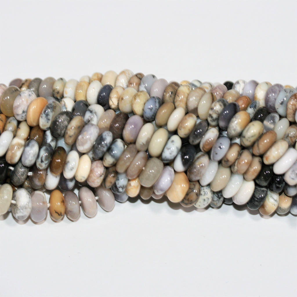 Perles rondelles lisses en opale dendritique St de 15 pouces (9 x 5 mm). Longueur approximative du fil : 39 cm.