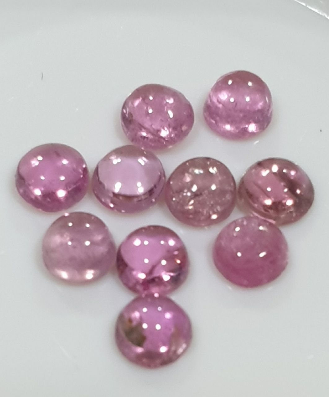 Pink Tourmaline Lot Round Cabochons 3mm.-(10pcs)  -Gemstone Parcels-Loose Stones Wholesale Price