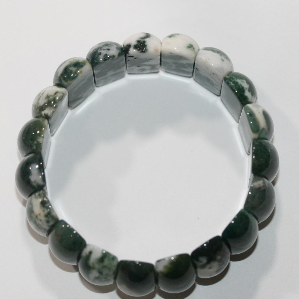 Bracelet en agate mousse ovale lisse 25 x 11 mm - Réf. 14866 - Fournisseur de bijoux à perles doublement percées - Pouvoir de guérison