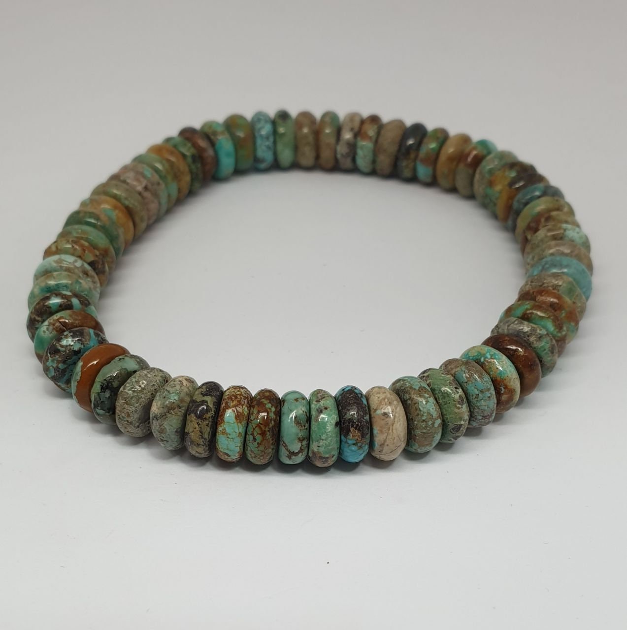 Bracelet extensible en turquoise naturelle, perles rondelles 10x5mm - Fournisseur de bijoux en perles de turquoise