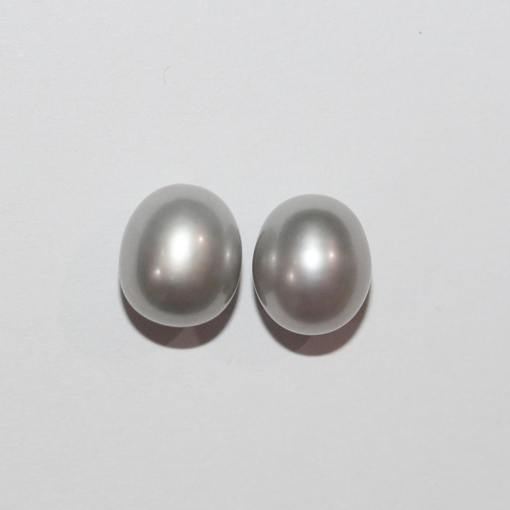 1 Pair Gray  Freshwater  Oval Top Luster Half Drilled Pearl  8-9mm.-Approx.  Oval Natural  Pearl-Price Per 1 Pair- Pearl Earring