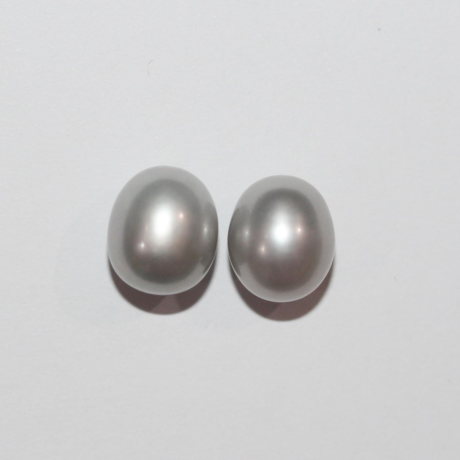 1 Pair Gray  Freshwater  Oval Top Luster Half Drilled Pearl  8-9mm.-Approx.  Oval Natural  Pearl-Price Per 1 Pair- Pearl Earring