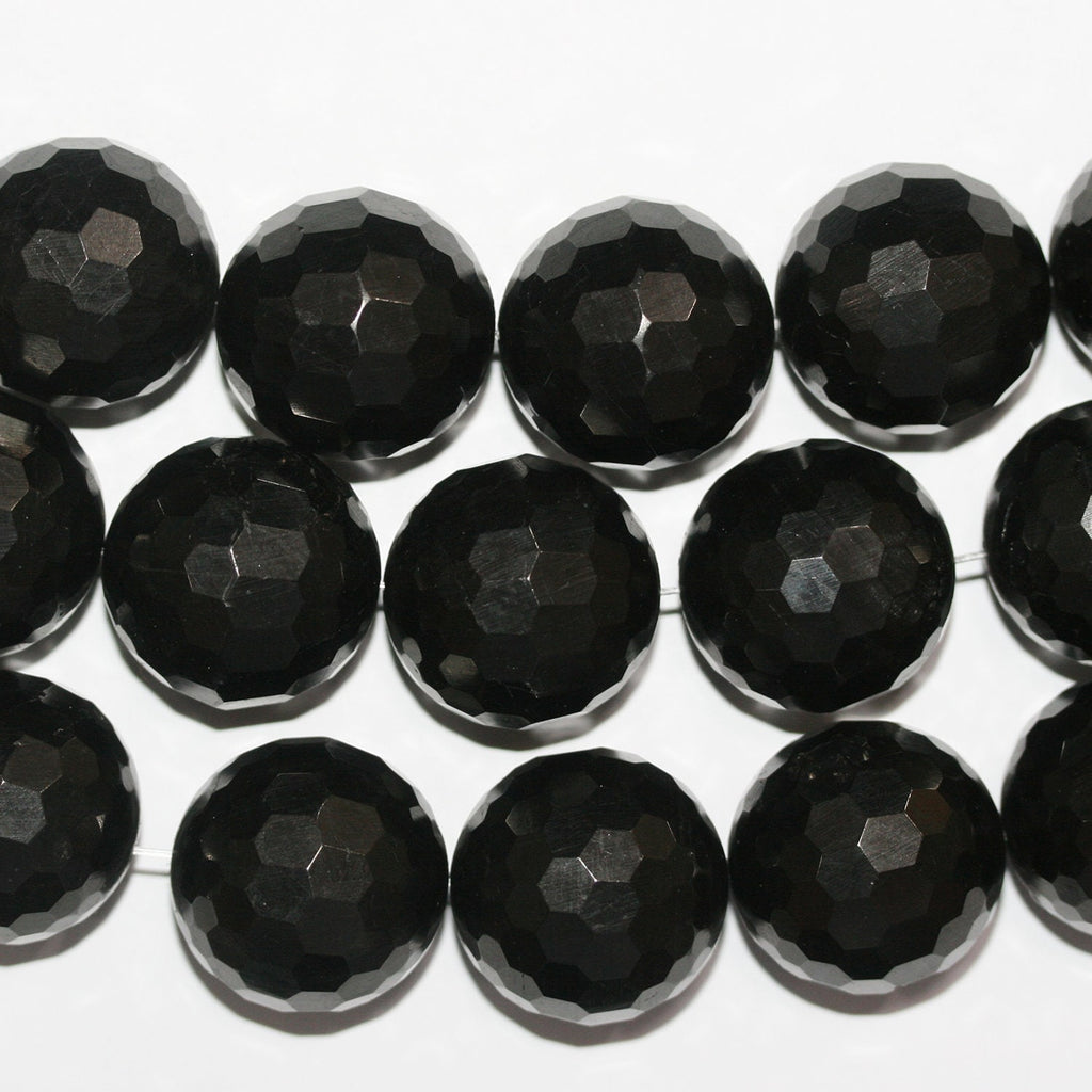 Brin de perles rondes à facettes en lignite naturelle de 18 mm - Longueur : 40 cm