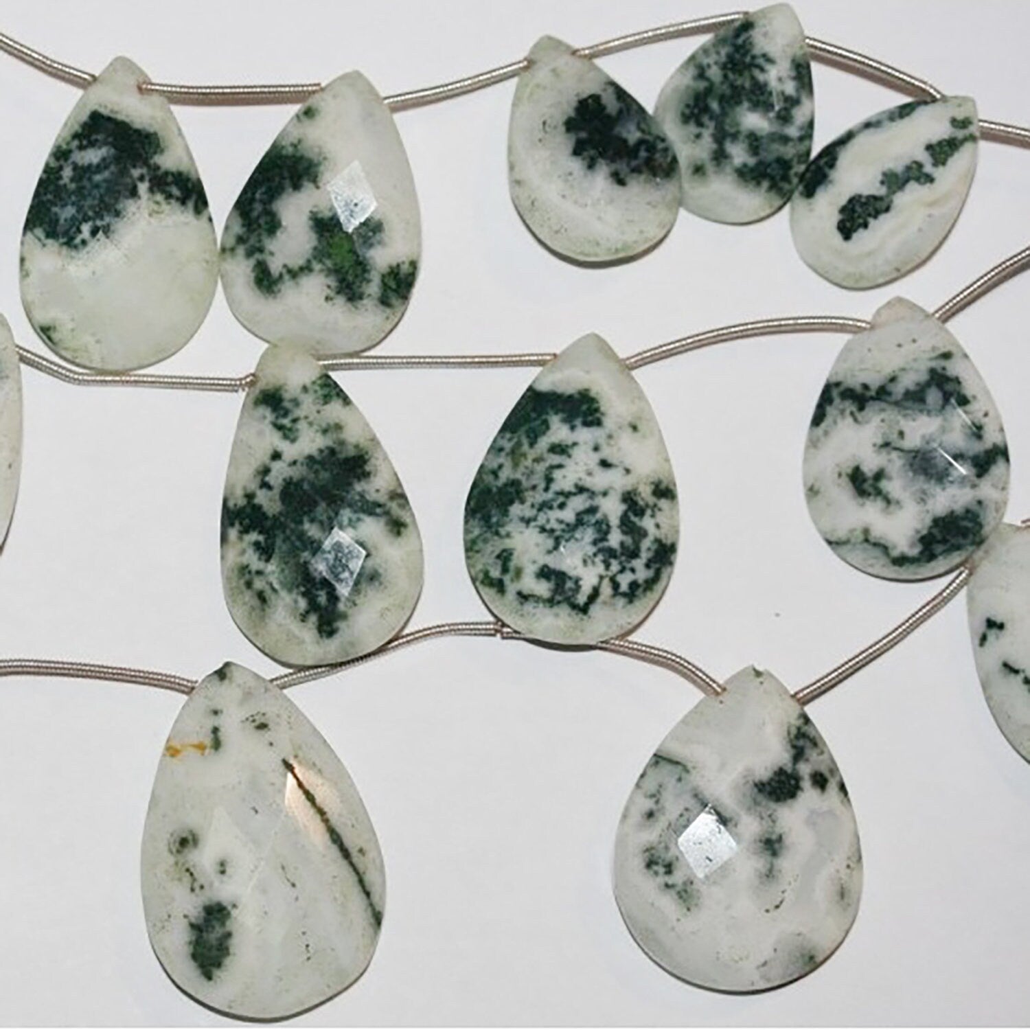 Cuentas facetadas de ágata musgosa de 4" (29 x 20 mm, aprox. - Hilo de 10 cm - 4 unidades)
