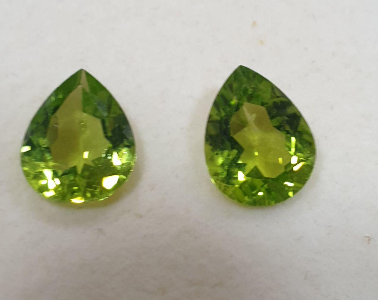 1 Pair Peridot Faceted Pear 10x7mm.-Olivine Green Peridot- Fancy Color- Rare Gems- Olivine