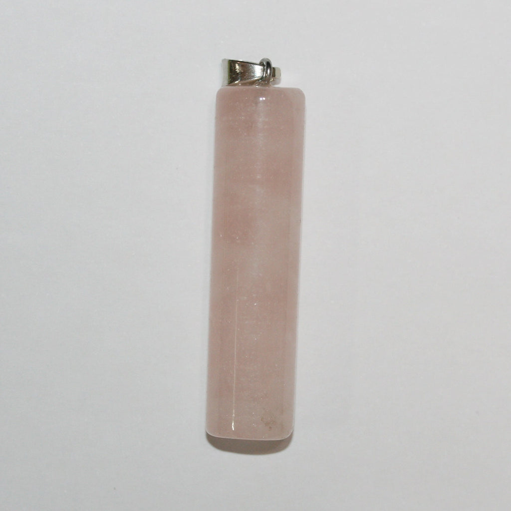 Pendentif cylindrique lisse en quartz rose 50x13mm.