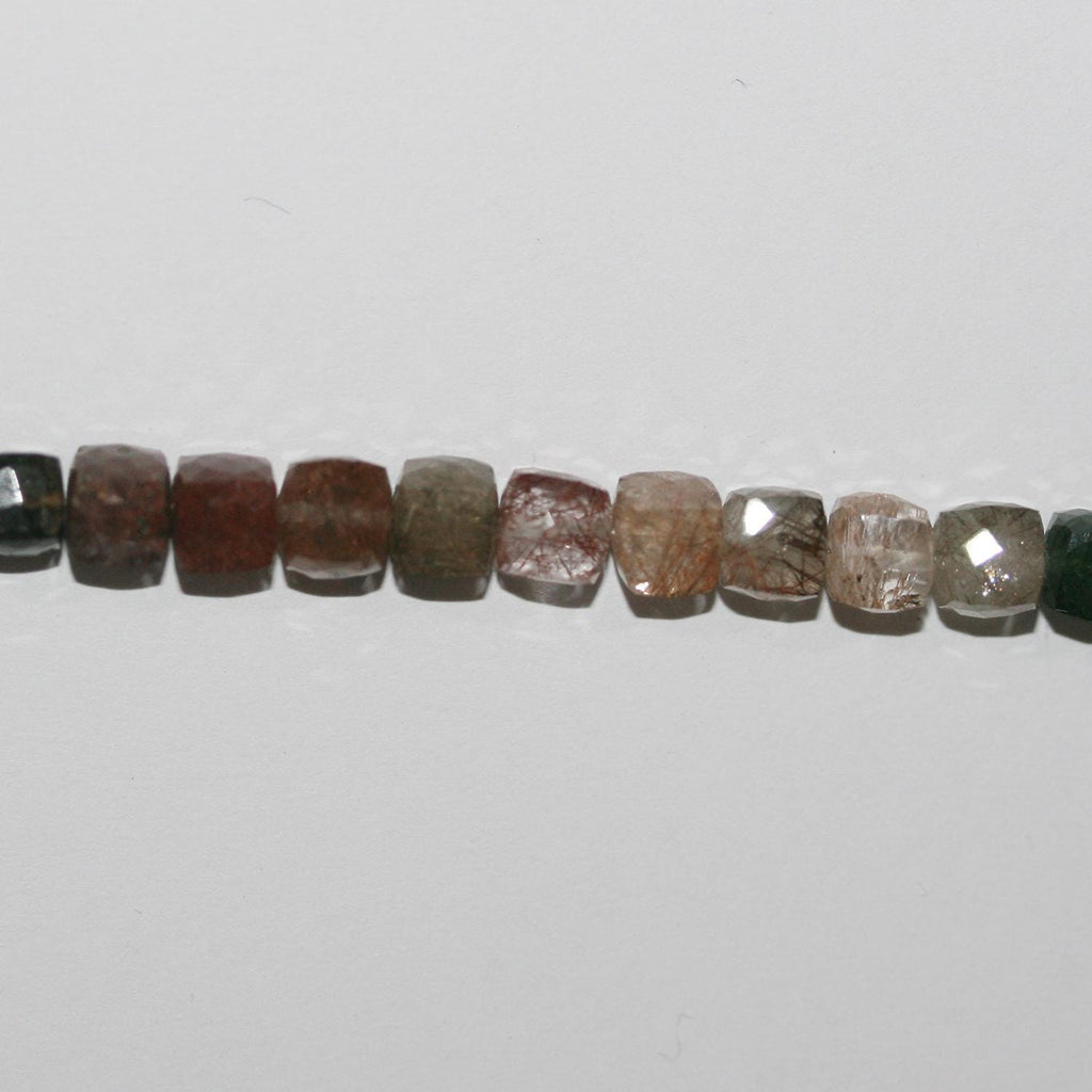 Perles cubiques à facettes en quartz rutile multicolore de 8 pouces, 5 mm, brin de 20 cm.