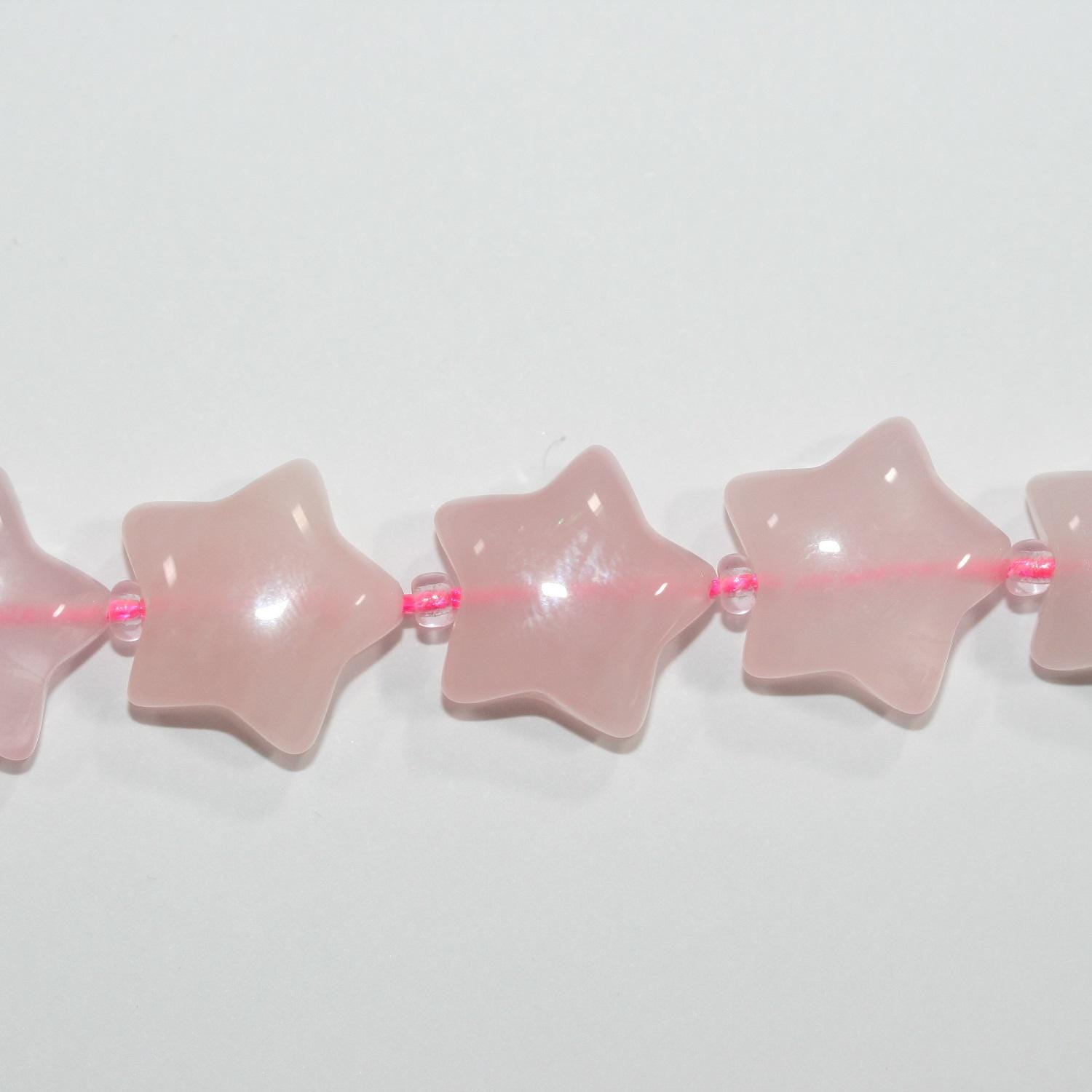 Perles en quartz rose lisse en forme d'étoile de 15 pouces (15-16 mm). - Fil de 39 cm.