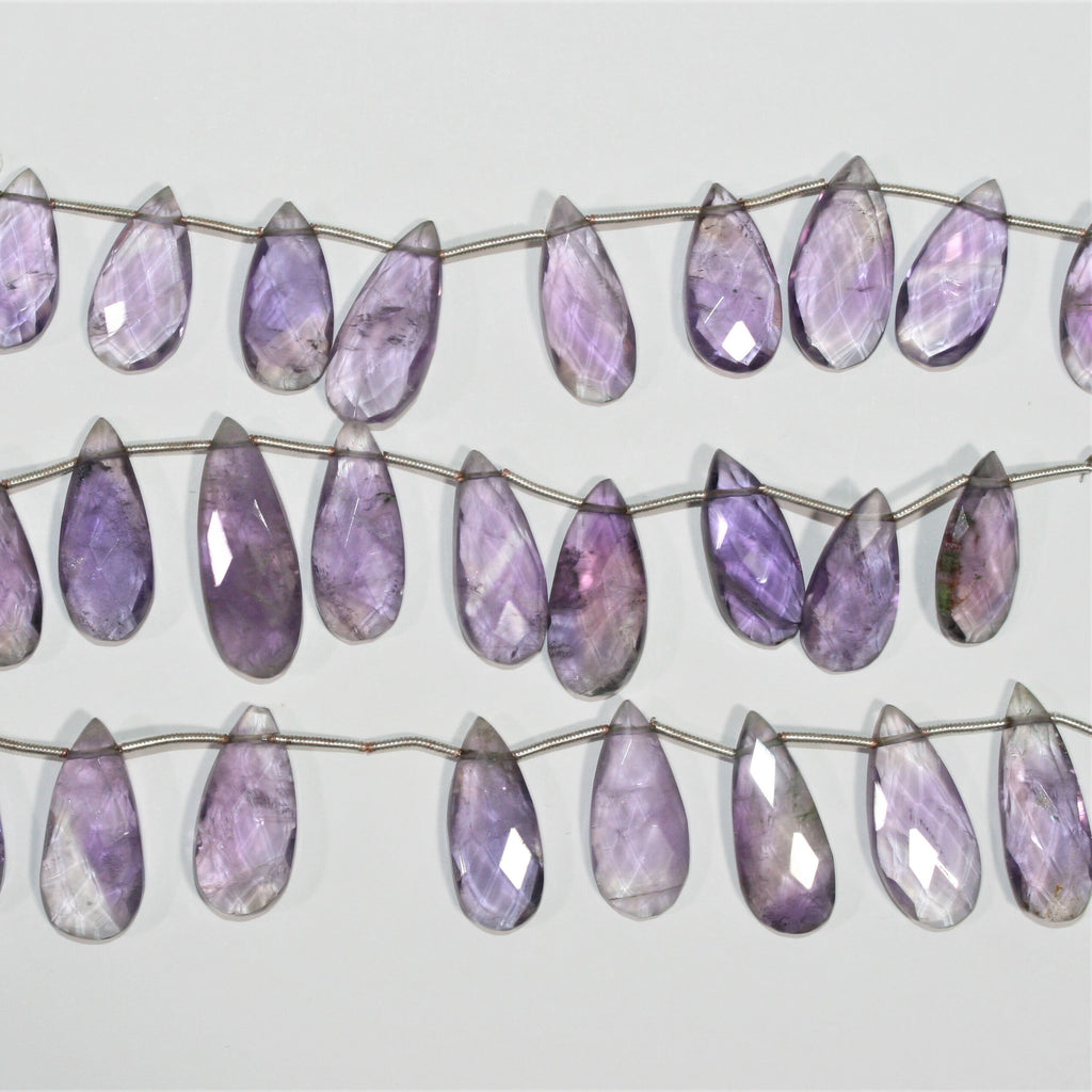 Cuentas de gota facetadas de amatista Santa de 7" de 25 x 12 mm. Aprox. - Hilo de 19 cm.