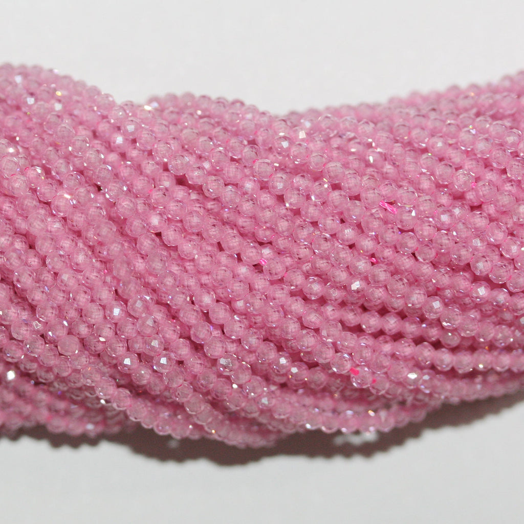 13" StPink Cubic Zirconia Faceted Round Beads 2mm.Strand 37cm.
