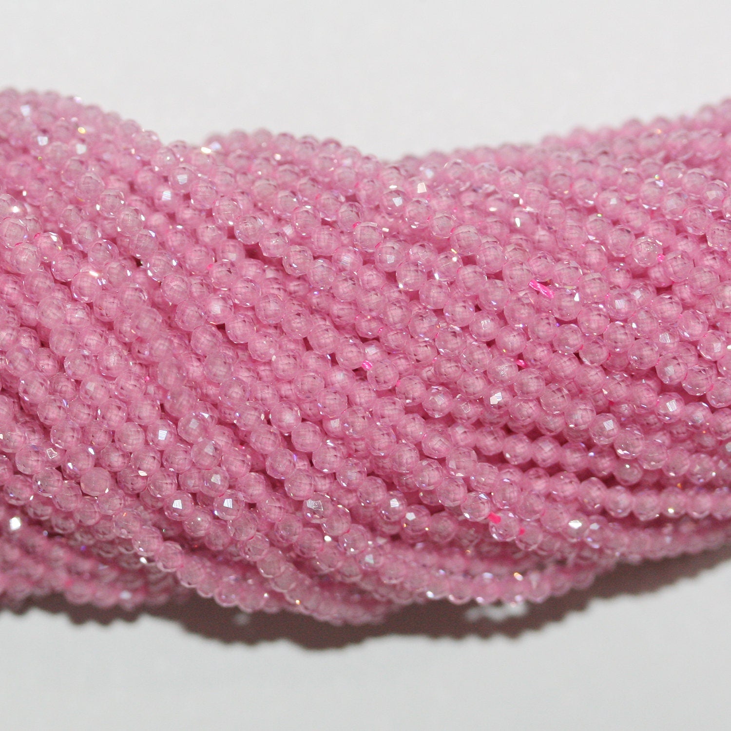 13" StPink Cubic Zirconia Faceted Round Beads 2mm.Strand 37cm.