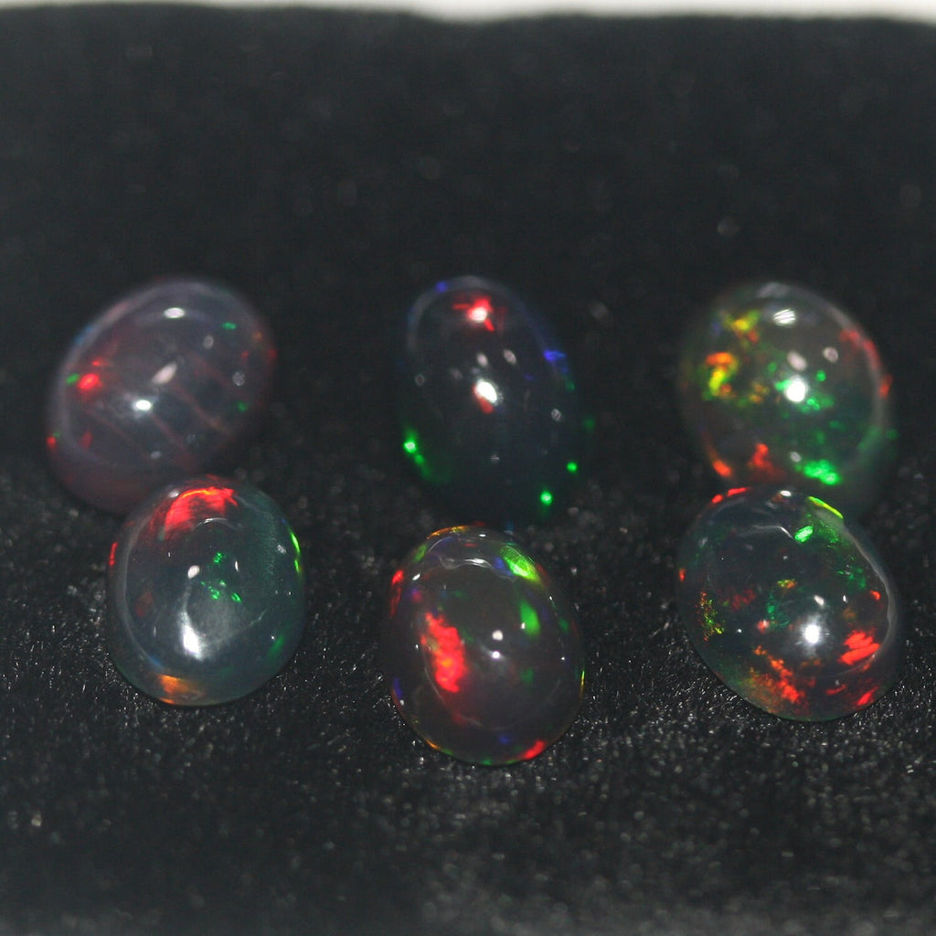 Ethiopian Black Opal Lot Oval Cabochon 8x6mm.-(6Pcs).-Gemstone Parcels-Loose Stones Wholesale Price