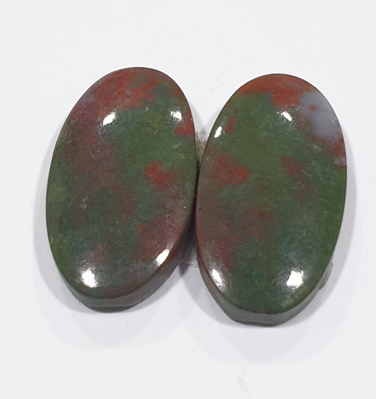 1 Pair Blood Stone 22x12mm Oval Cabochons. Natural Stone.