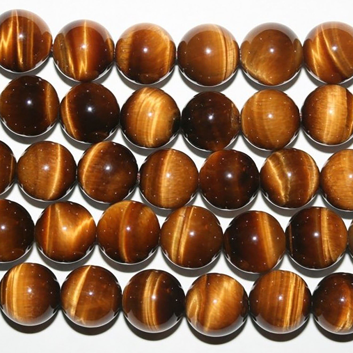 Perles rondes lisses œil de tigre AAA 15" St 12 mm. - Fil 39 cm.